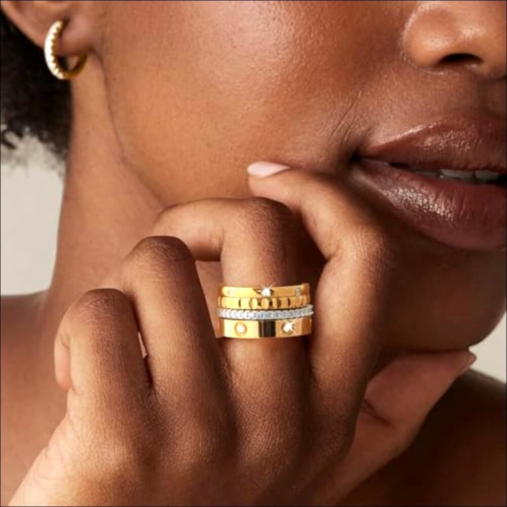 18k Gold Plated Stackable Rings Set, Stainless St… - image 2
